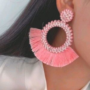 New Pink Crystalline Rhinestone Fringe  Earrings